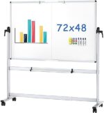 VIZ-PRO Double-Sided Mobile Whiteboard, 72 x 48 Inches, Magnetic Rolling Dry Erase White Board on Wheels with Aluminium Frame and Stand