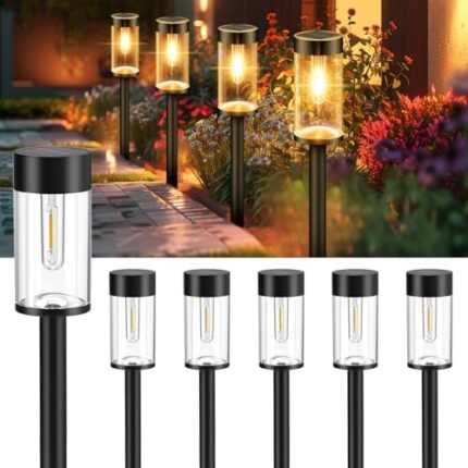 Woolmug Solar Pathway Lights, 6 Pack LED Solar Garden Lighting Waterproof, Auto On/Off Solar Light Outdoor for Path Walkway Outside Yard Lawn Sidewalk(Warm White)