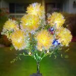 Yellow Outdoor Solar Garden Stake Lights, with 7 Lighted Flower Heads Solar Decoration Garden Dandelion Stakes Lights for Garden Pet Wife Mom Decoration Grave Flowers for Cemetery