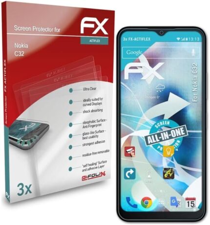 atFoliX Screen Protector compatible with Nokia C32 Protector Film, ultra clear and flexible FX Screen Protection Film (3X)