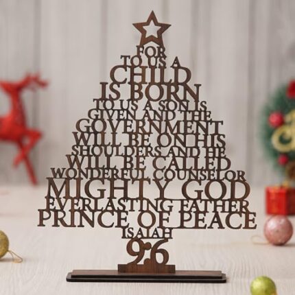 eCraftIndia Brown Wooden Tree for Christmas Decoration - Isaiah 9:6 Mini Christmas Tree Ornaments