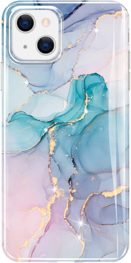 luolnh Gold Glitter Sparkle Case Compatible with iPhone 14 Case Marble Design Shockproof Soft Silicone Bumper Cover Phone Case for iPhone 14 6.1 Inch 2022(Aqua Green/Purple)