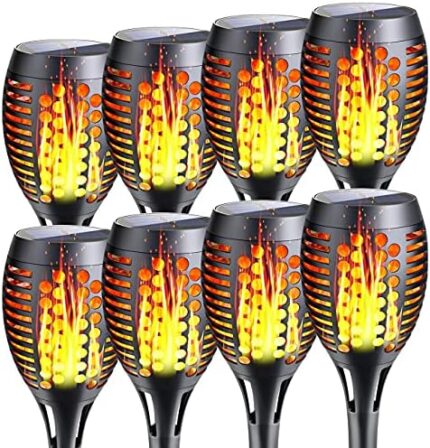 Fatpoom Solar Lights Outdoor Flickering Flames Solar Torches Lights Outdoor Solar Landscape Landscape Decoration Lighting Dusk to Dawn Auto On/Off Pathway Lights for Garden Patio Driveway 8 Pack