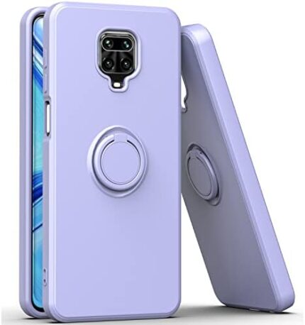 Redmi Note 9 Pro Case, EabHulie Slim Silicone Rubber Shockproof Case Cover with Ring Holder Stand for Xiaomi Redmi Note 9S/9 Pro/9 Pro Max Pale Purple