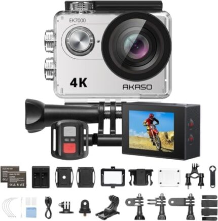 AKASO EK7000 4K30FPS 20MP Action Camera Ultra HD Underwater Camera 170 Degree Wide Angle 98FT Waterproof Camera Support External Microphone Silver