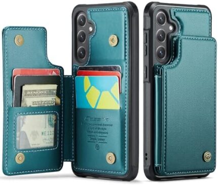 Aoksow Wallet Case for Galaxy S24 FE 5G, Premium Leather Folio Case with Card Holder Kickstand RFID Blocking Slim Protective Cover for Samsung Galaxy S24 FE 6.7 Inch (Teal)