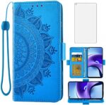 Asuwish Compatible with Xiaomi Redmi Note 9T/9 5G Wallet Case and Tempered Glass Screen Protector Credit Card Holder Flip Wrist Strap Stand Cell Phone Cover for Redme Note9 G5 Note9T Women Men Blue