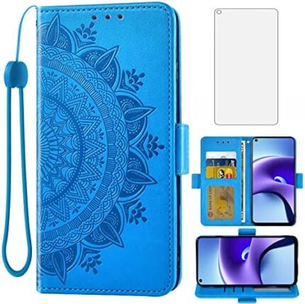 Asuwish Compatible with Xiaomi Redmi Note 9T/9 5G Wallet Case and Tempered Glass Screen Protector Credit Card Holder Flip Wrist Strap Stand Cell Phone Cover for Redme Note9 G5 Note9T Women Men Blue