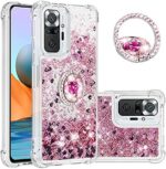 CCSmall Case for Xiaomi Redmi Note 10 Pro/Note 10 Pro Max with Creativity Clear Quicksand Glitter Flowing Floating Soft w/Stand Bling Diamond Sparkle Phone Cover for Redmi Note 10 Pro LSZ Rose Gold