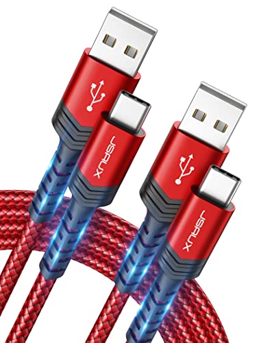 JSAUX USB C Cable【6.6FT 2 Pack】 3.1A Type C Cable Fast Charge, USB to USB C Braided Cord Compatible with iPhone 16/15/Pro/Max/Plus, Samsung Galaxy S24 S23 S22 Note 10, PS5 Controller, LG One Plus-Red