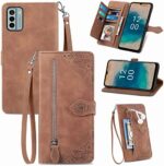 Monwutong Zipper Storage Design Wallet Phone Case for Nokia G22, Skin Friendly Feel Leather Case with Magnetic Clasp and Muliti-Card Slots Holster for Nokia G22,SZY Brown