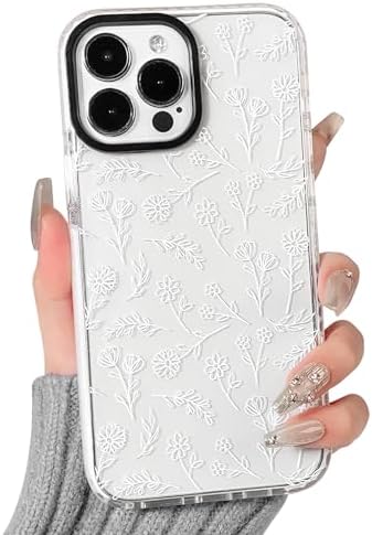 NITITOP Compatible for iPhone 16 Pro Case Cute Flower Floral Clear for Women Girl Ultra Slim Crystal Shockproof Soft TPU Anti-Yellow Protective Phone Cover - White