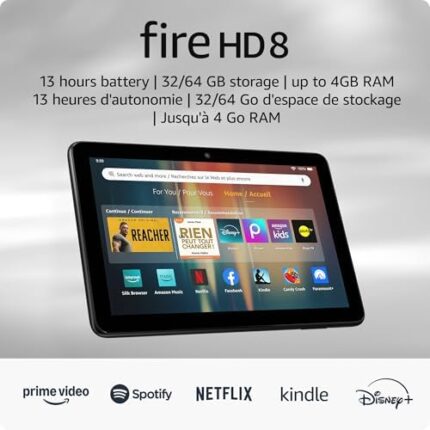 New Amazon Fire HD 8 tablet, 8” HD Display, 3GB memory, 32GB, designed for portable entertainment, Black, (2024 release)