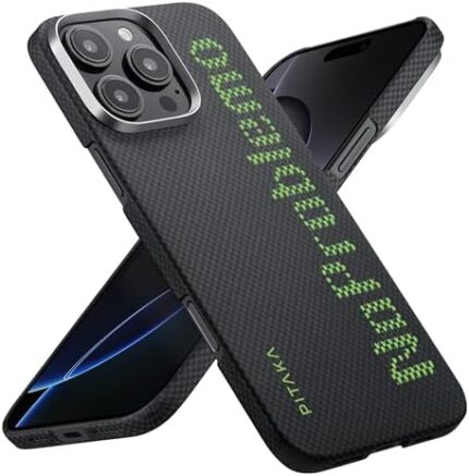 PITAKA for iPhone 16 Pro Max Case Compatible with MagSafe, Thin & Light Case iPhone 16 Pro Max with a Caseless Feel, Glow in the Dark, 1500D Aramid Fiber Woven [Luminous Tactile Woven Case-NoProblemo]