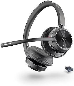 Poly Voyager 4320 UC Wireless Headset (Plantronics) - Stereo Headphones w/Noise-Canceling Boom Mic - Connect PC/Mac/Mobile via Bluetooth - Works w/Teams (Certified), Zoom, & More - Amazon Exclusive