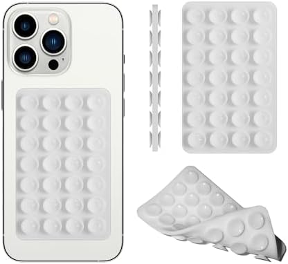 Silicone Double-Sided Suction Phone Case Detachable Mount - Hands-Free, Reusable, Easy to Clean, Strong Grip Holder for Selfies & Videos, iPhone & Android Compatible, 3.74"x2.17" White