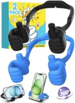 Valentines Day Gifts for Her Him Kids: Cell Phone Stand Holder for Desk Hand Funny Cool Gadgets Thumbs Up Lazy Phone Stand Gift for Women Her Husband Boyfriend Wife Adults Teenage (Blue&Black, 2)