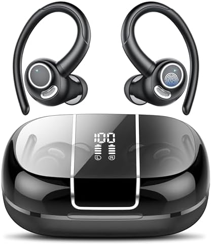 Wireless Earbuds, Bluetooth 5.3 Headphones Sport, Bluetooth Earbuds with ENC Mic, HiFi Stereo Wireless Earphones, 48H Dual LED Display, IP7 Waterproof Ear Buds with Earhook for Running/Workout/Gym