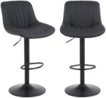 Youhauchair Bar Stools Set of 2, Swivel Counter Height Barstools with Back, Adjustable PU Leather Bar Chairs, Modern Armless Kitchen Island Stool, Black