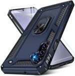 for Samsung Galaxy S24/S25 Case with Screen Protector, Military Grade Rugged Shockproof Heavy Duty Galaxy S24 5G Protective Cover for Samsung S24 5G Magnetic Ring Kickstand Phone Case (Blue)