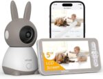 ieGeek 2K Baby Monitor (Moniteur Bébé), 360° AI & Cry Detection Video Baby Monitor Camera w/ 5" Wireless Display, Mobile APP Control & Non WiFi LCD Monitor,2 Way Audio, Temperature,Lullabies